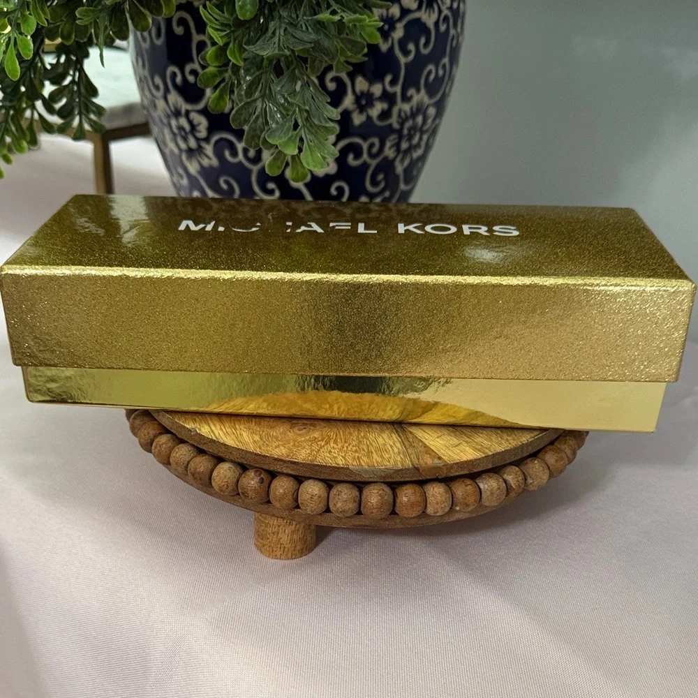 Michael Kors Brown Leather Belt with Gold MK Logo NIB